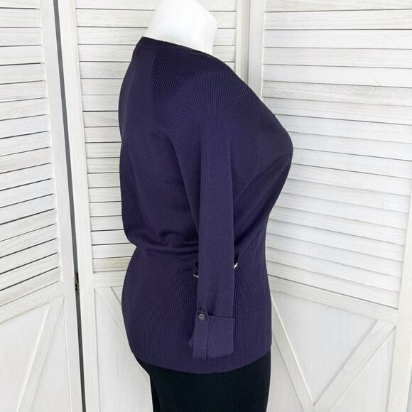 Peck & Peck Collection V Neck Chain Detail Cardigan Sweater Purple XL Button - Picture 3 of 11